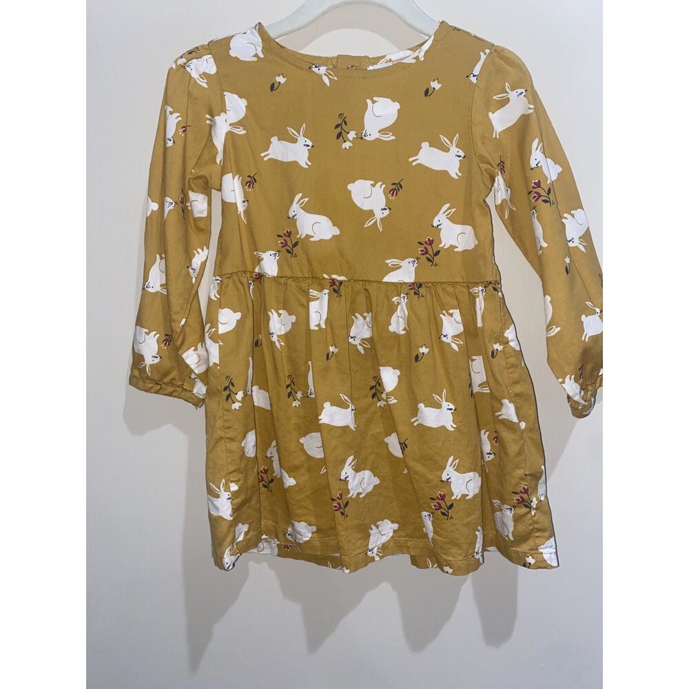 CARTER’S 24 Months Baby Girl Yellow Bunny Dress Long Sleeve Fall Winter Spring